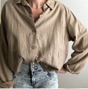 VINTAGE linen bomber boxy button up